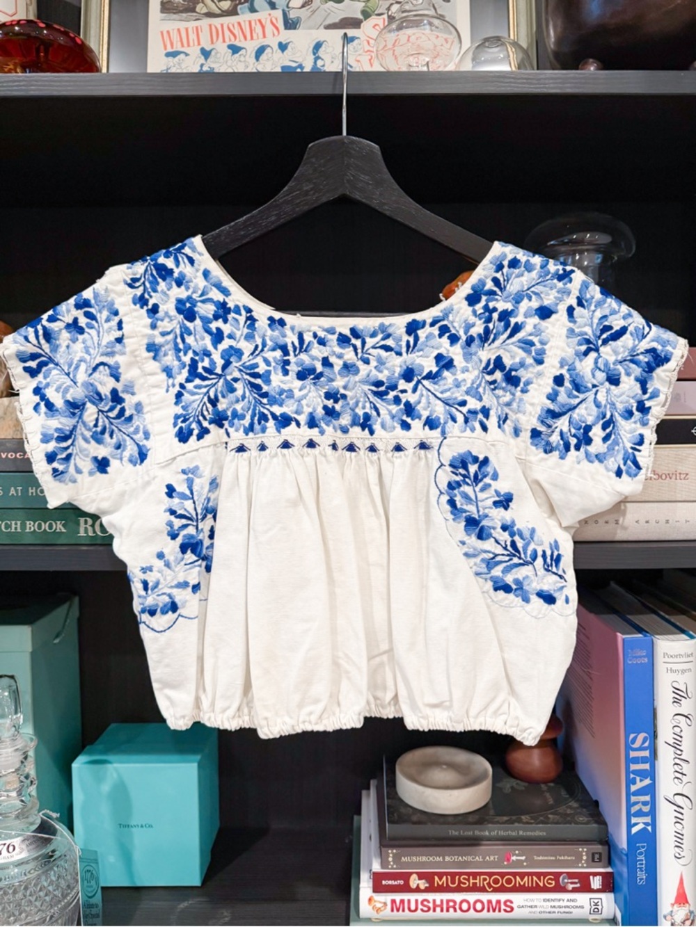Vintage 1970s Blue Floral Embroidered Prairie Blouse
